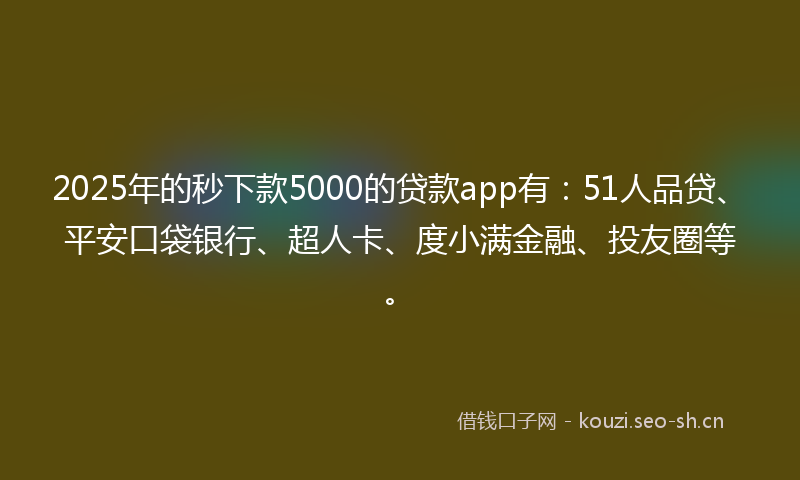 2025年的秒下款5000的贷款app有：51人品贷、平安口袋银行、超人卡、度小满金融、投友圈等。