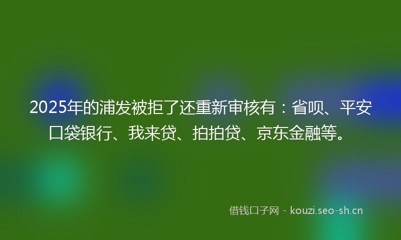 2025年的浦发被拒了还重新审核有：省呗、平安口袋银行、我来贷、拍拍贷、京东金融等。