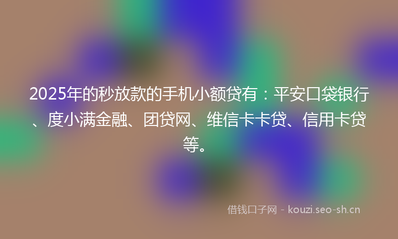 2025年的秒放款的手机小额贷有：平安口袋银行、度小满金融、团贷网、维信卡卡贷、信用卡贷等。