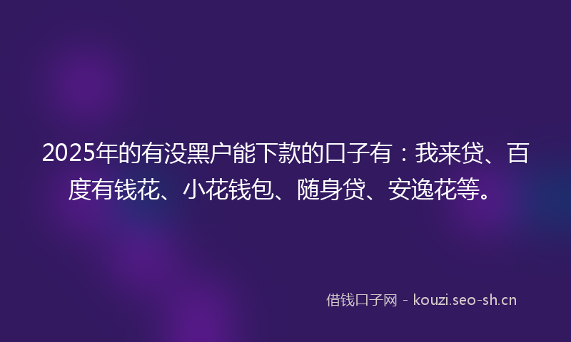 2025年的有没黑户能下款的口子有：我来贷、百度有钱花、小花钱包、随身贷、安逸花等。