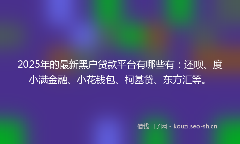2025年的最新黑户贷款平台有哪些有：还呗、度小满金融、小花钱包、柯基贷、东方汇等。
