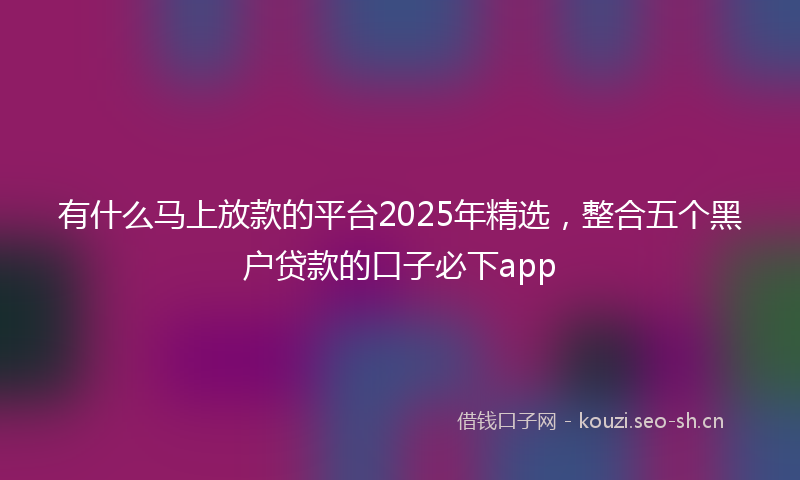 有什么马上放款的平台2025年精选,整合五个黑户贷款的口子必下app