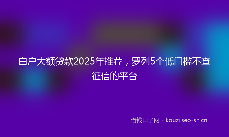 白户大额贷款2025年推荐，罗列5个低门槛不查征信的平台