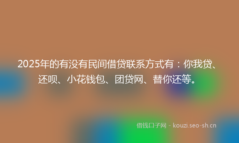2025年的有没有民间借贷联系方式有：你我贷、还呗、小花钱包、团贷网、替你还等。