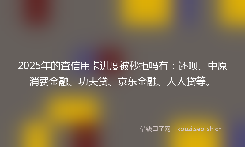 2025年的查信用卡进度被秒拒吗有：还呗、中原消费金融、功夫贷、京东金融、人人贷等。