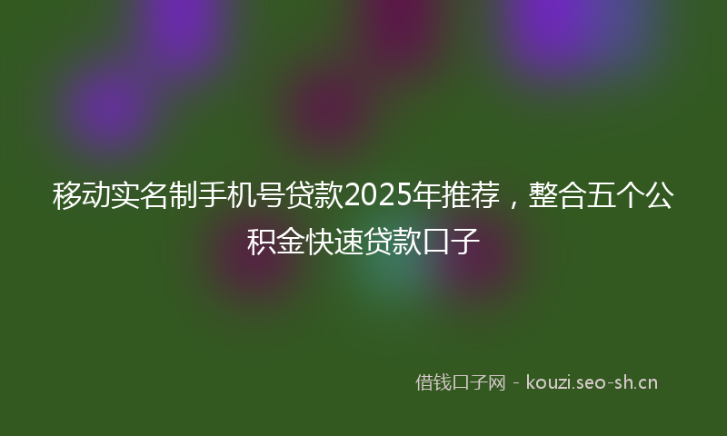 移动实名制手机号贷款2025年推荐，整合五个公积金快速贷款口子