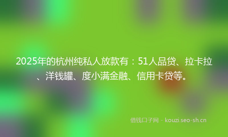 2025年的杭州纯私人放款有：51人品贷、拉卡拉、洋钱罐、度小满金融、信用卡贷等。