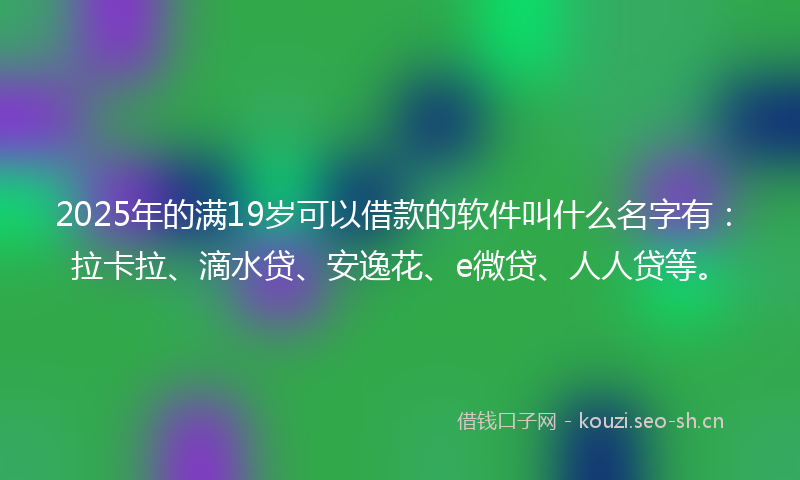 2025年的满19岁可以借款的软件叫什么名字有：拉卡拉、滴水贷、安逸花、e微贷、人人贷等。