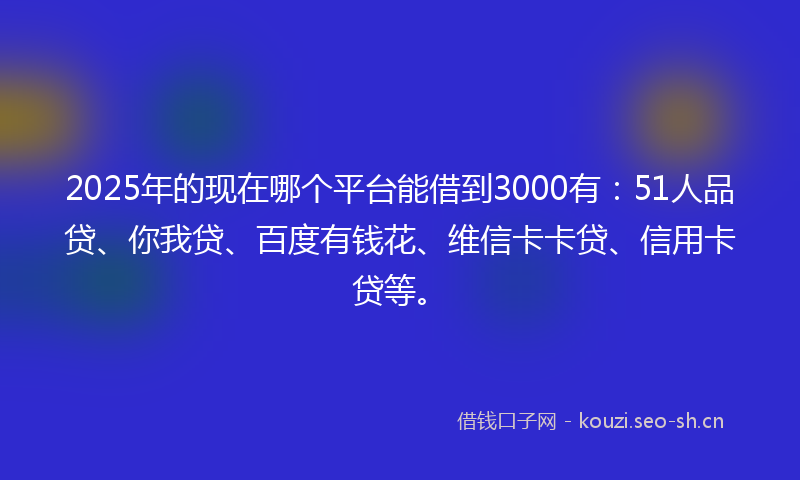 2025年的现在哪个平台能借到3000有：51人品贷、你我贷、百度有钱花、维信卡卡贷、信用卡贷等。