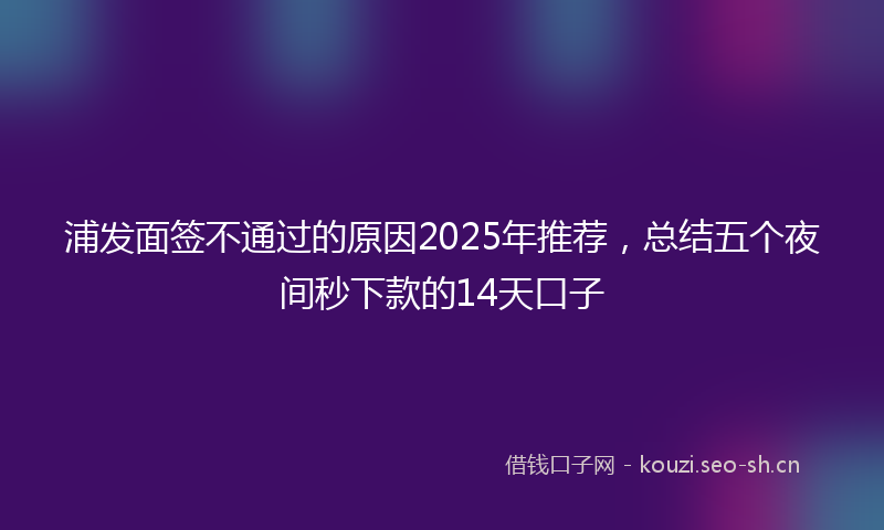 浦发面签不通过的原因2025年推荐，总结五个夜间秒下款的14天口子