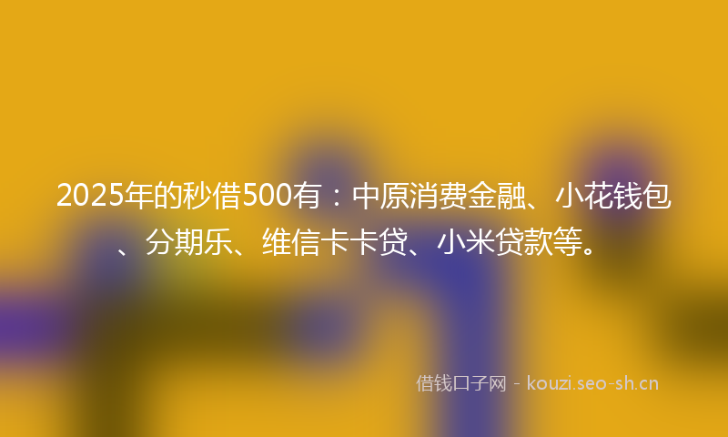 2025年的秒借500有：中原消费金融、小花钱包、分期乐、维信卡卡贷、小米贷款等。