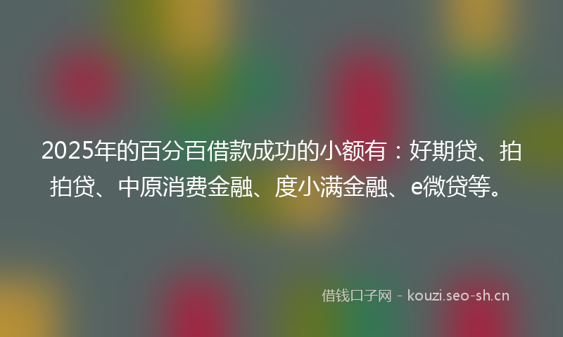 2025年的百分百借款成功的小额有：好期贷、拍拍贷、中原消费金融、度小满金融、e微贷等。