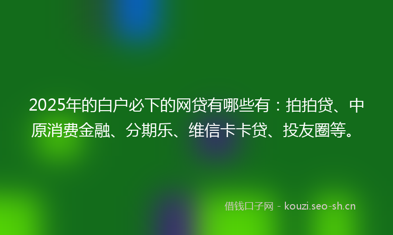 2025年的白户必下的网贷有哪些有：拍拍贷、中原消费金融、分期乐、维信卡卡贷、投友圈等。