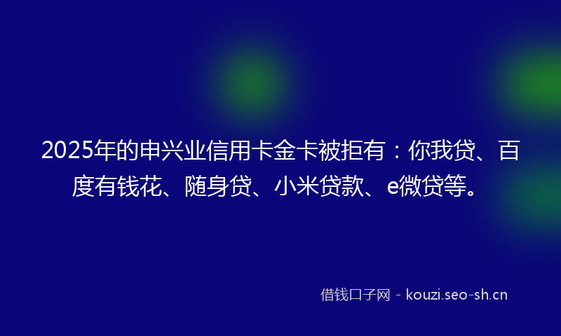 2025年的申兴业信用卡金卡被拒有：你我贷、百度有钱花、随身贷、小米贷款、e微贷等。