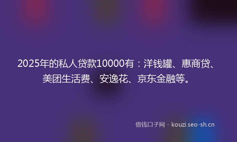 2025年的私人贷款10000有：洋钱罐、惠商贷、美团生活费、安逸花、京东金融等。