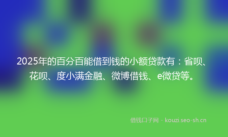 2025年的百分百能借到钱的小额贷款有：省呗、花呗、度小满金融、微博借钱、e微贷等。