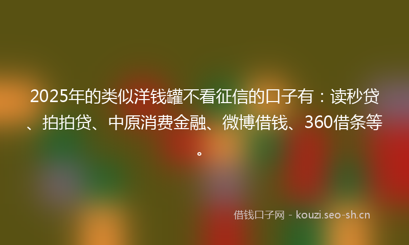 2025年的类似洋钱罐不看征信的口子有：读秒贷、拍拍贷、中原消费金融、微博借钱、360借条等。