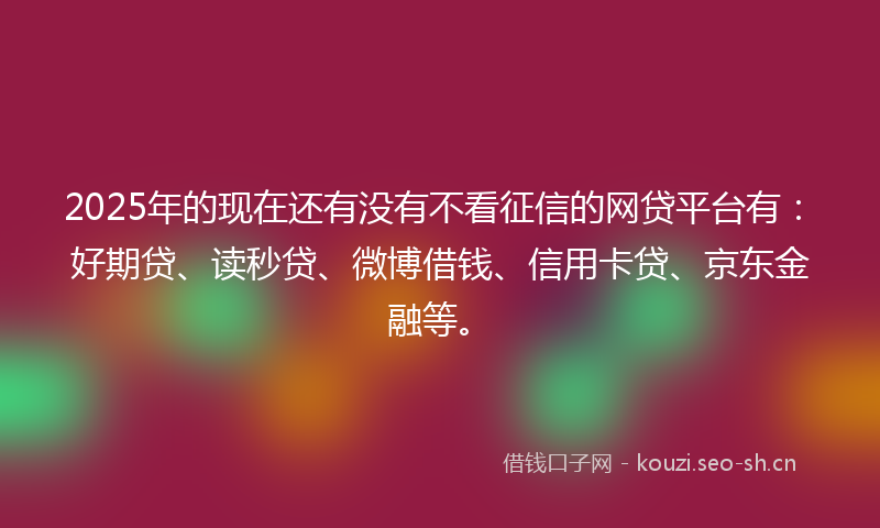 2025年的现在还有没有不看征信的网贷平台有：好期贷、读秒贷、微博借钱、信用卡贷、京东金融等。