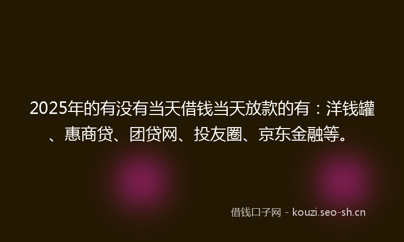 2025年的有没有当天借钱当天放款的有：洋钱罐、惠商贷、团贷网、投友圈、京东金融等。