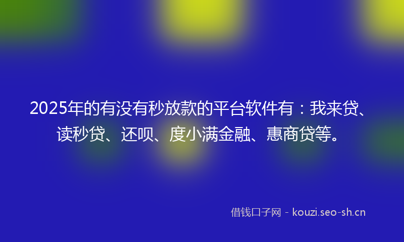 2025年的有没有秒放款的平台软件有：我来贷、读秒贷、还呗、度小满金融、惠商贷等。