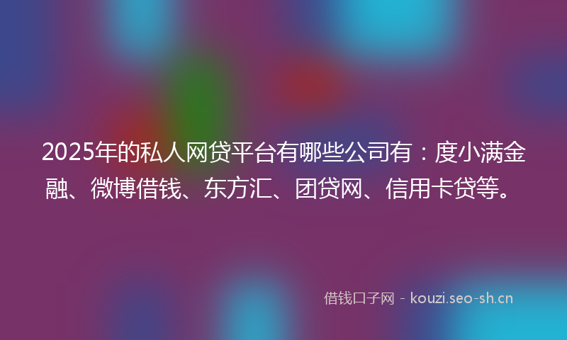 2025年的私人网贷平台有哪些公司有：度小满金融、微博借钱、东方汇、团贷网、信用卡贷等。