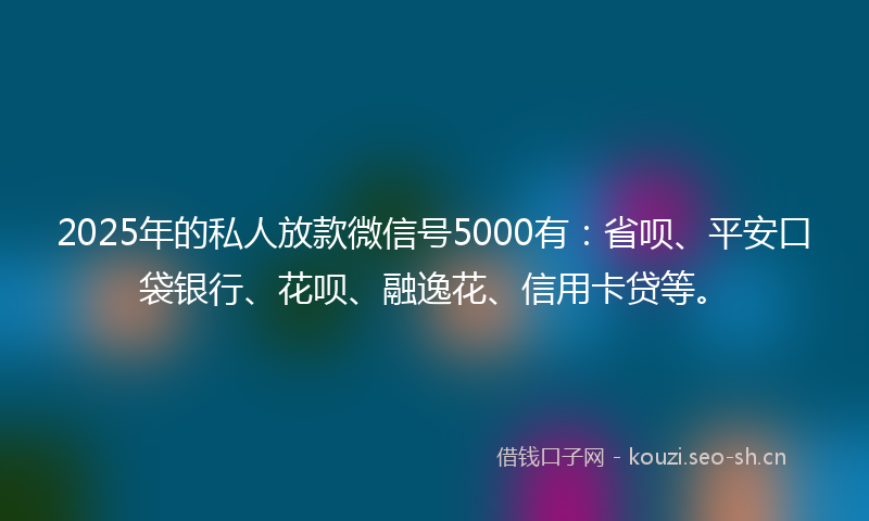 2025年的私人放款微信号5000有：省呗、平安口袋银行、花呗、融逸花、信用卡贷等。