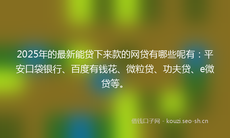 2025年的最新能贷下来款的网贷有哪些呢有：平安口袋银行、百度有钱花、微粒贷、功夫贷、e微贷等。