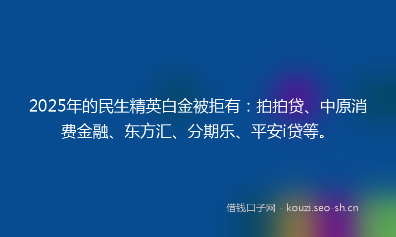 2025年的民生精英白金被拒有：拍拍贷、中原消费金融、东方汇、分期乐、平安i贷等。