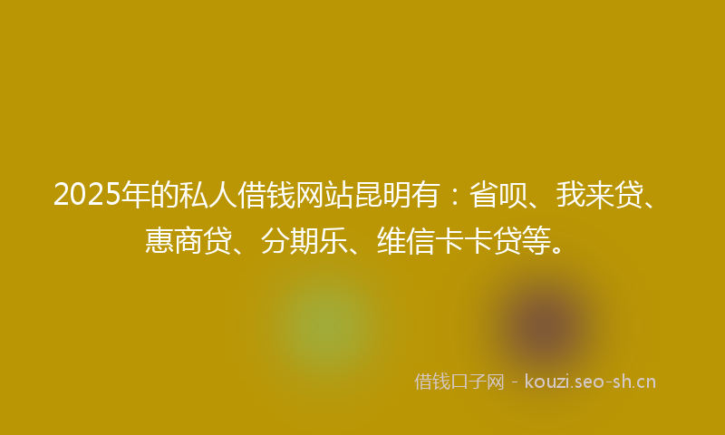 2025年的私人借钱网站昆明有：省呗、我来贷、惠商贷、分期乐、维信卡卡贷等。
