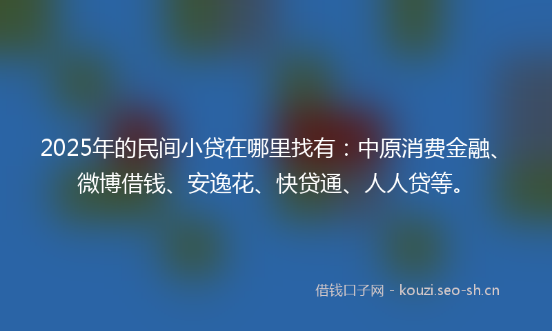 2025年的民间小贷在哪里找有：中原消费金融、微博借钱、安逸花、快贷通、人人贷等。