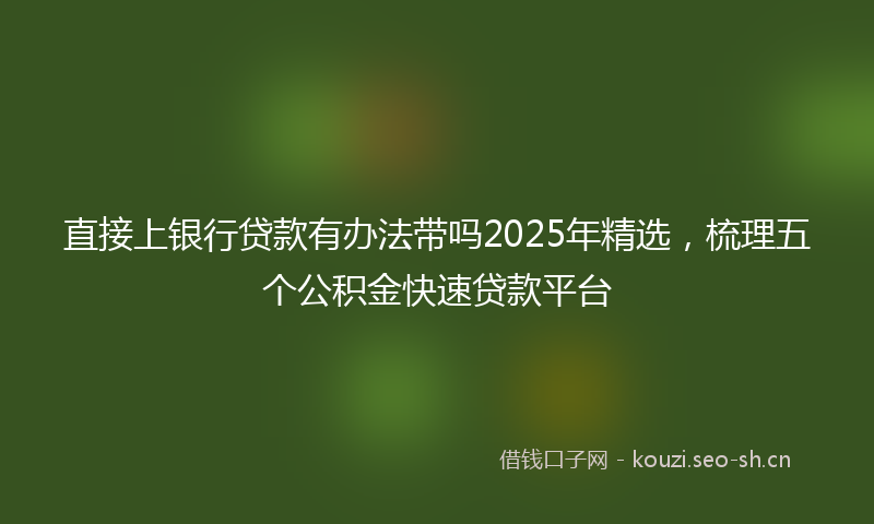 直接上银行贷款有办法带吗2025年精选，梳理五个公积金快速贷款平台
