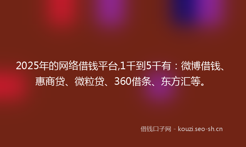 2025年的网络借钱平台,1千到5千有：微博借钱、惠商贷、微粒贷、360借条、东方汇等。