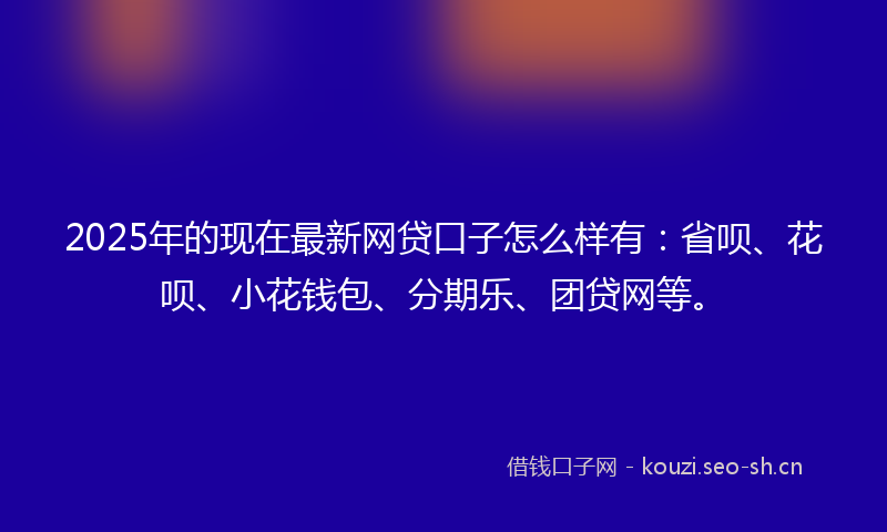 2025年的现在最新网贷口子怎么样有：省呗、花呗、小花钱包、分期乐、团贷网等。