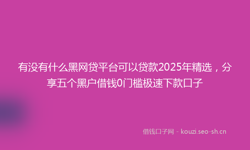 有没有什么黑网贷平台可以贷款2025年精选，分享五个黑户借钱0门槛极速下款口子