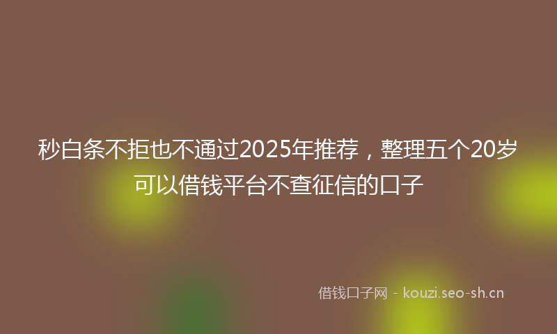 秒白条不拒也不通过2025年推荐，整理五个20岁可以借钱平台不查征信的口子