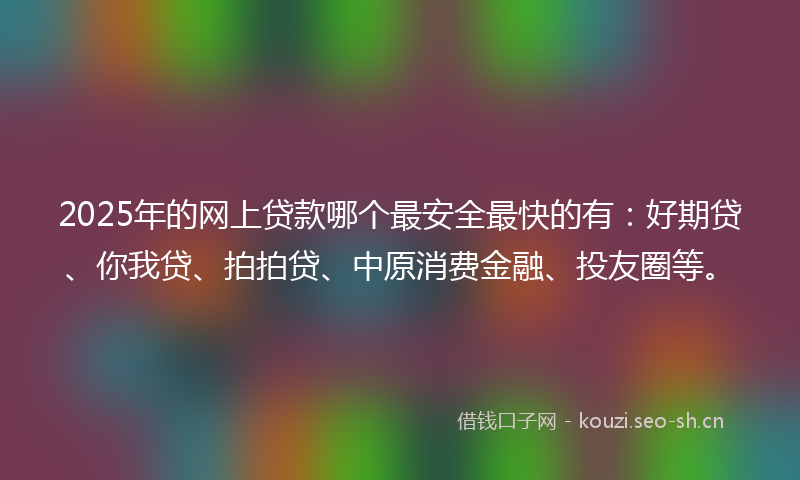 2025年的网上贷款哪个最安全最快的有：好期贷、你我贷、拍拍贷、中原消费金融、投友圈等。