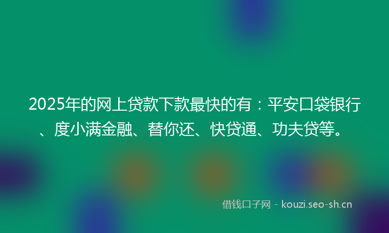2025年的网上贷款下款最快的有：平安口袋银行、度小满金融、替你还、快贷通、功夫贷等。