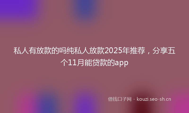 私人有放款的吗纯私人放款2025年推荐，分享五个11月能贷款的app