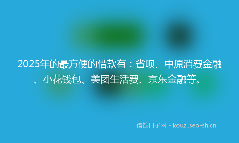 2025年的最方便的借款有：省呗、中原消费金融、小花钱包、美团生活费、京东金融等。