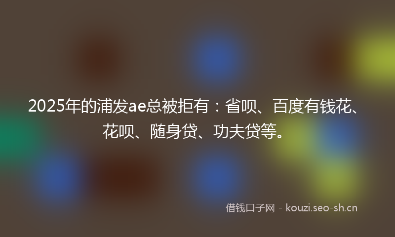 2025年的浦发ae总被拒有：省呗、百度有钱花、花呗、随身贷、功夫贷等。
