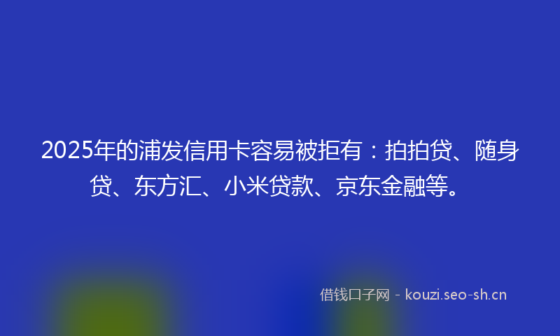 2025年的浦发信用卡容易被拒有：拍拍贷、随身贷、东方汇、小米贷款、京东金融等。