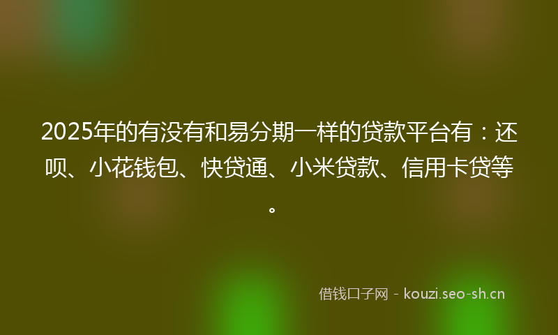2025年的有没有和易分期一样的贷款平台有：还呗、小花钱包、快贷通、小米贷款、信用卡贷等。