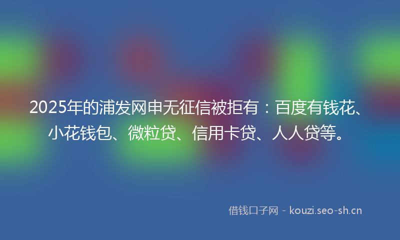 2025年的浦发网申无征信被拒有：百度有钱花、小花钱包、微粒贷、信用卡贷、人人贷等。