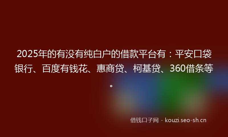 2025年的有没有纯白户的借款平台有：平安口袋银行、百度有钱花、惠商贷、柯基贷、360借条等。