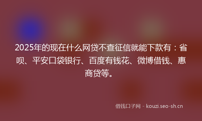 2025年的现在什么网贷不查征信就能下款有：省呗、平安口袋银行、百度有钱花、微博借钱、惠商贷等。