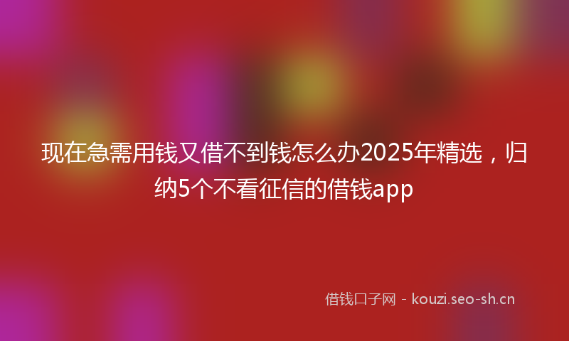 现在急需用钱又借不到钱怎么办2025年精选，归纳5个不看征信的借钱app