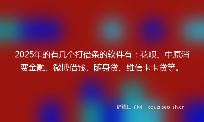 2025年的有几个打借条的软件有：花呗、中原消费金融、微博借钱、随身贷、维信卡卡贷等。