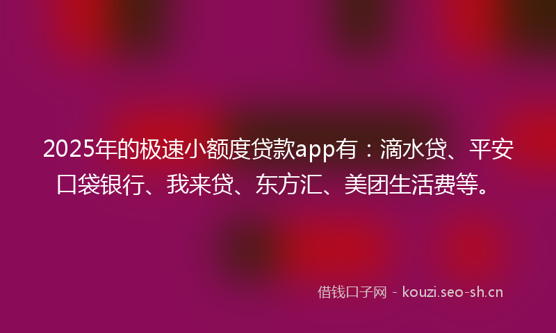 2025年的极速小额度贷款app有：滴水贷、平安口袋银行、我来贷、东方汇、美团生活费等。