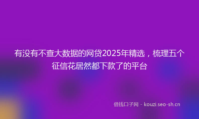 有没有不查大数据的网贷2025年精选，梳理五个征信花居然都下款了的平台