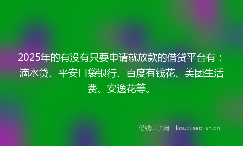 2025年的有没有只要申请就放款的借贷平台有：滴水贷、平安口袋银行、百度有钱花、美团生活费、安逸花等。